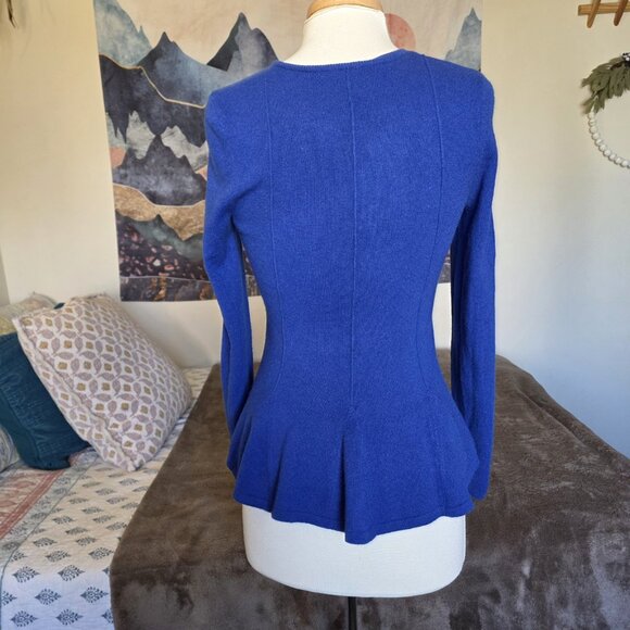 Antonio Melani 100% Cashmere Peplum Sweater Women’s Small Blue Long Sleeve Soft - Picture 3 of 12